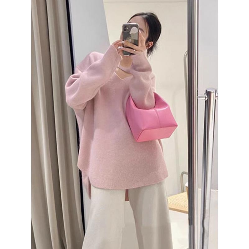 Chic Pink Knit Two-Piece Maternity Set - Sweater & Pants for Autumn/Winter