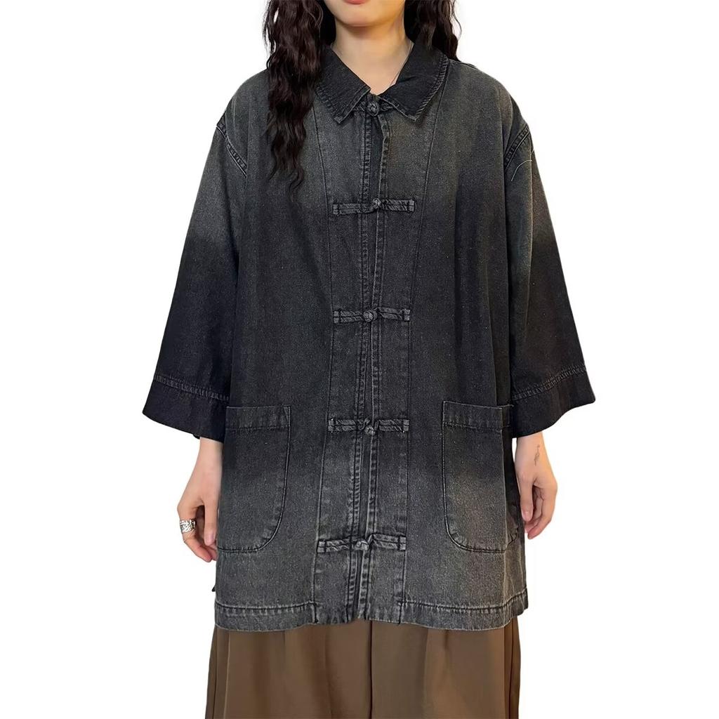 Summer New Chinese Style Vintage Denim Jacket For Men And Women, Loose Retro Button Washed Denim Top