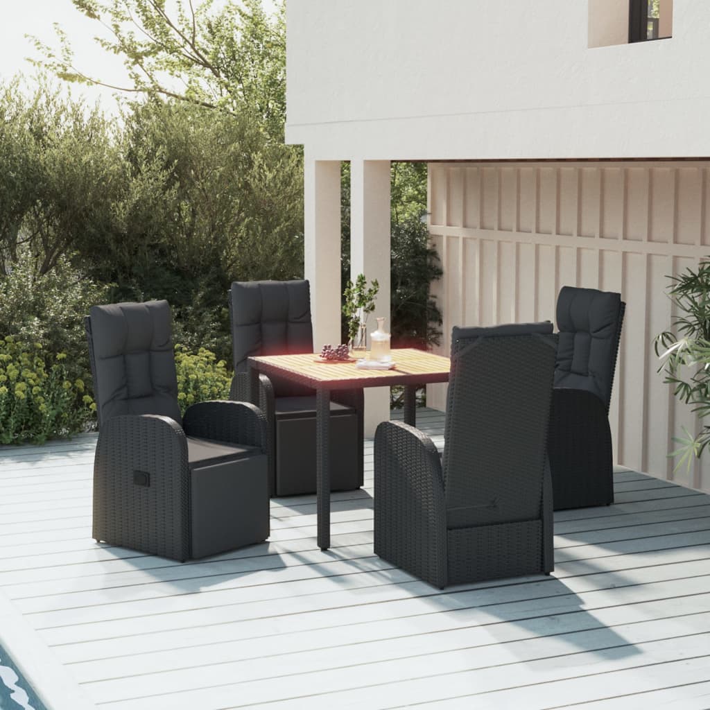 Vidaxl 5-Cz. Garden Furniture Set, Black, Poly Rattan and Acacia