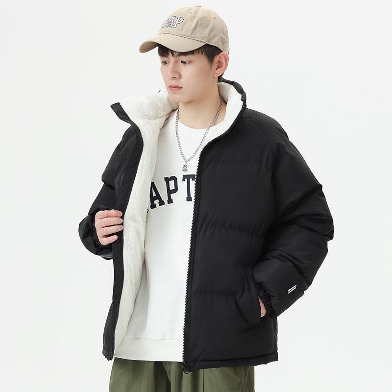 

Мужская зимняя куртка из овечьего флиса - свободная, утолщенная, плюс бархат, теплое хлопковое пальто для пар 4XL чёрный