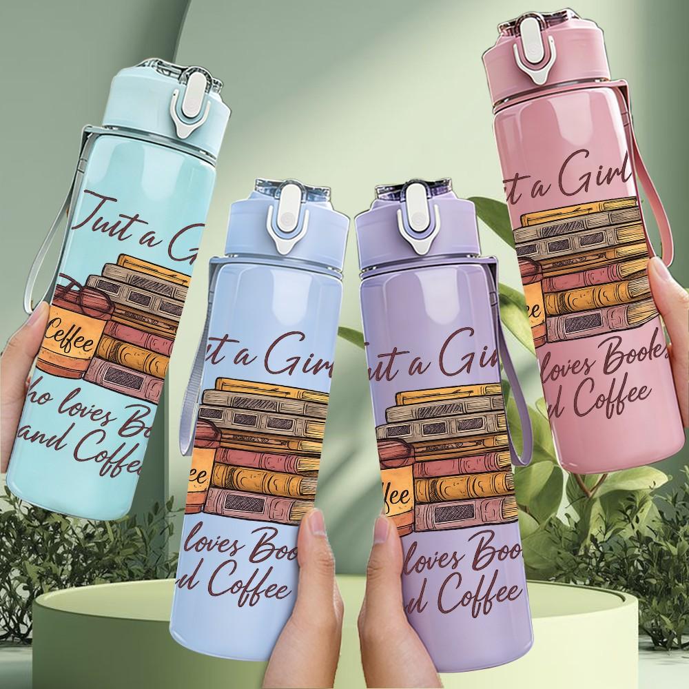 1PC Just A Girl Book Coffee Art 750ml Color Plastic Sports Water Bottle Leakproof Flip Straw Lid Suitable for Sports Office Home Use