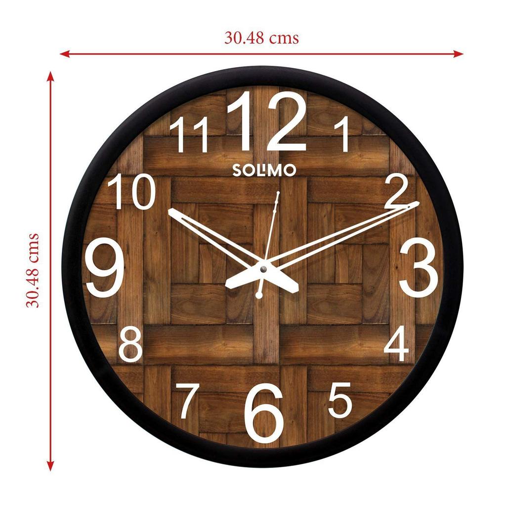 Plastic Silent Movement 12-Inch Designer Analog Wall Clock (Black Frame, 30.48 X 30.48 X 5.02 Cm)