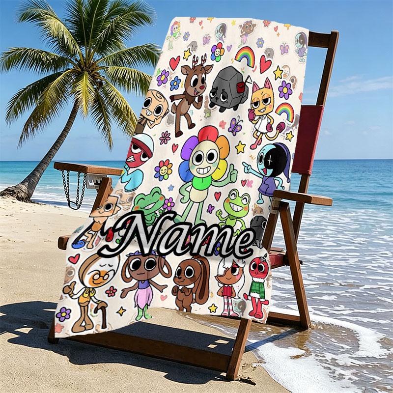 Custom Name Personalized Dandy's World Print Beach Towel, for Trip Camping Beach Party Home Decor, Birthday Gift for Family & Friends