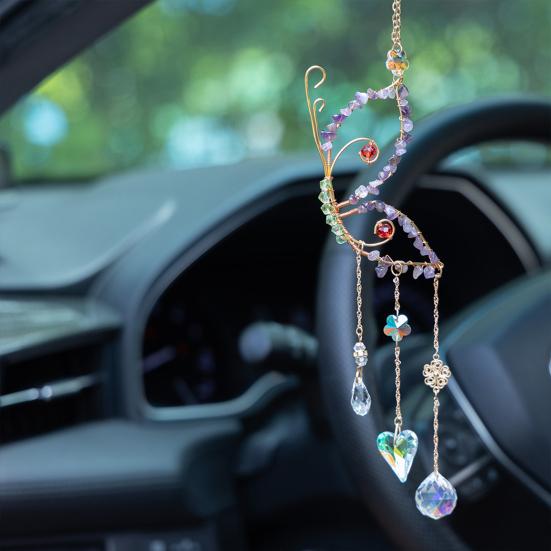 Butterfly Sun Catcher Ornament Indoor Outdoor Natural Stone Fake Crystal Butterfly Decoration Wall Window Hanging Fake Amethyst Butterfly Rainbow