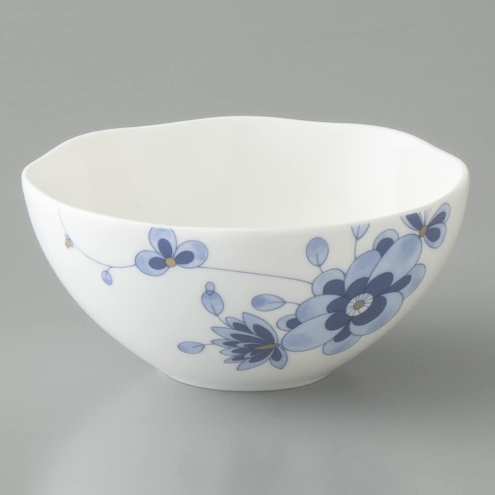 NARUMI Milano Duo Bowl and Plate Plum Blossom Chintz Wedding Microwave and Dishwasher Gift Set, 11cm, Blue, Design, Texture, Gift, Safe, Boxed,