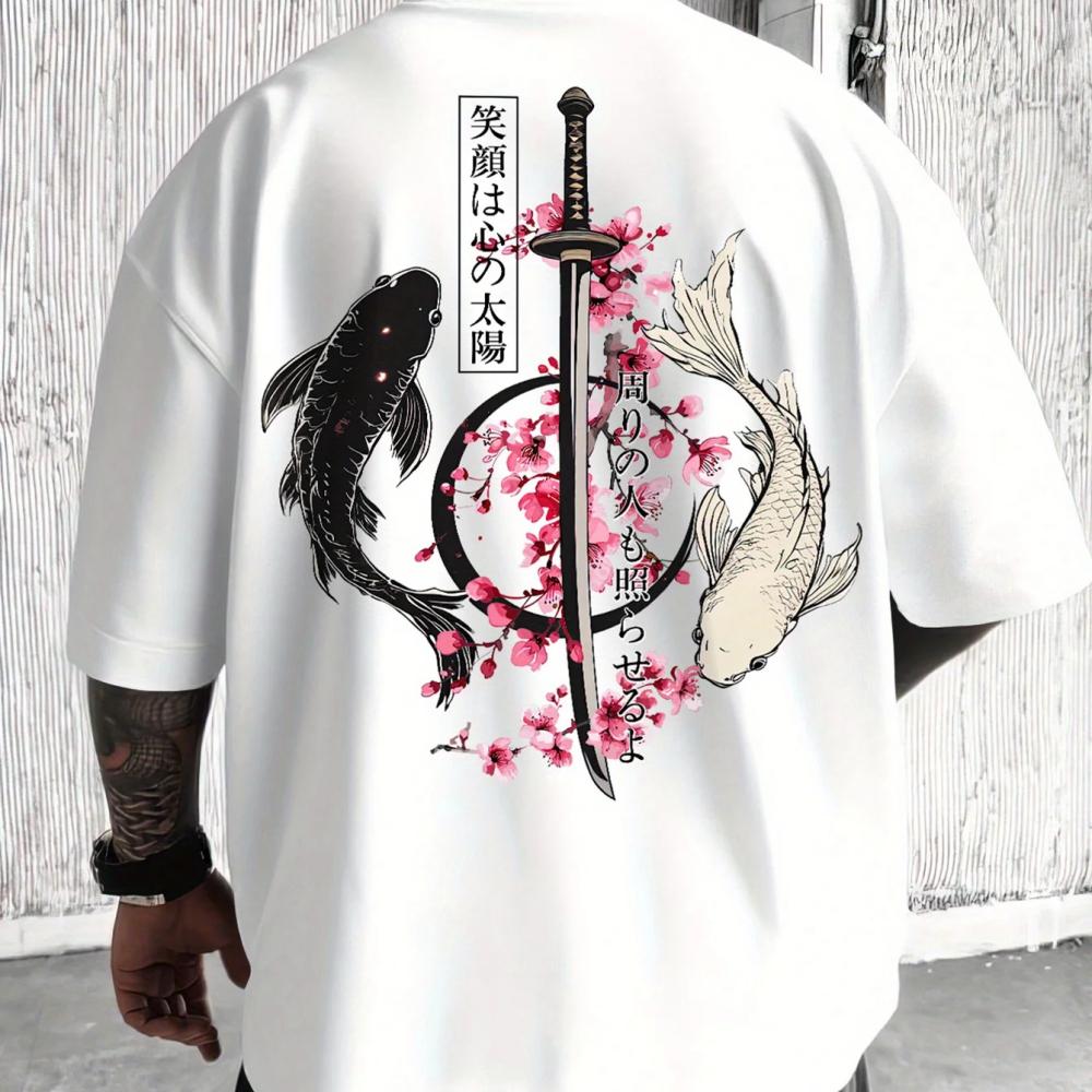 Japanischer Kirschblüten-Print Baumwolle Herren Damen T-Shirt Sommer Herbst Täglich Outdoor Sport Lässig Locker Straße Kurzarm