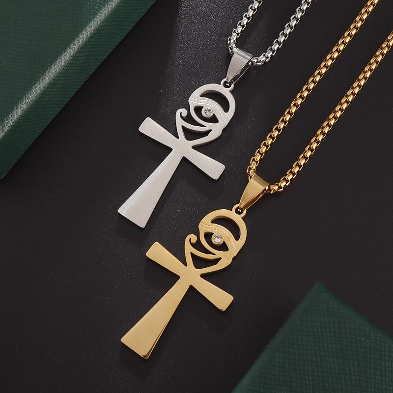 Retro Style Stainless Steel Horus Eye Pendant Necklace Mens Religious Jewelry