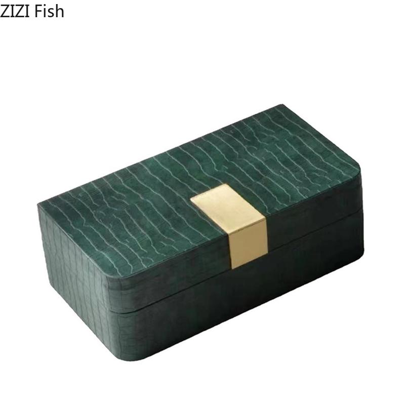 Minimalist Striped Leather Jewelry Boxes Rectangle Cosmetic Jar Dresser Table Desk Decoration Home Exquisite Jewelry Storage Jar