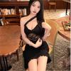Design Sense Dark Nightclub Style Irregular Niche Lace Hollow Sexy Spice Girl Suspender Versatile Dress Women
