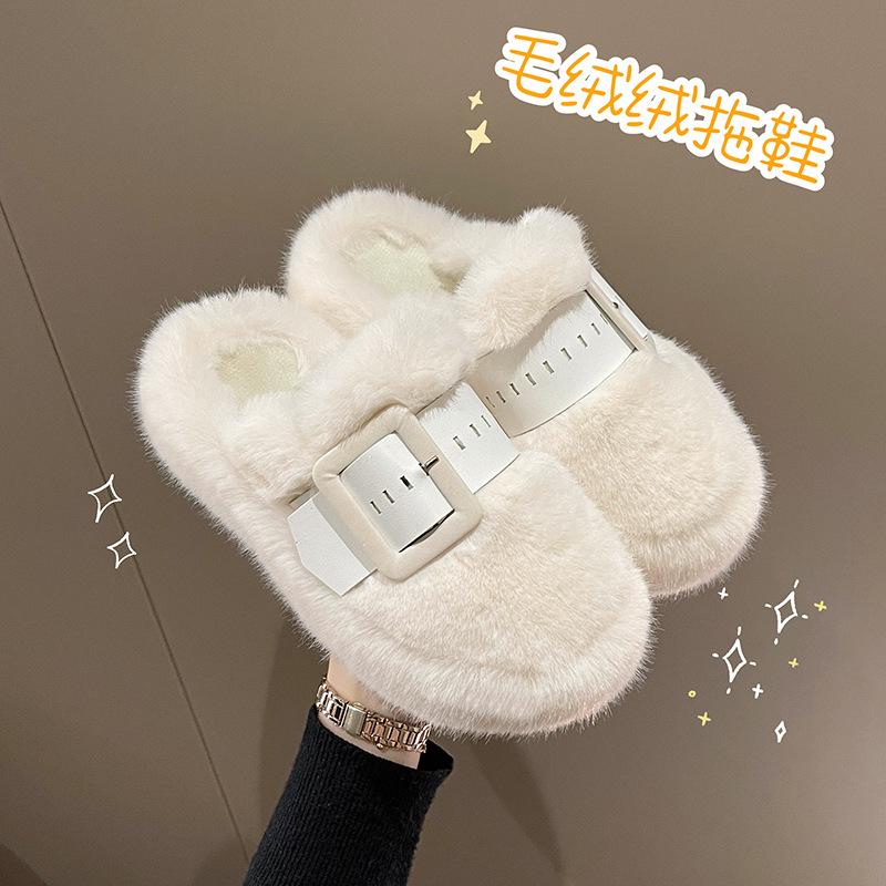 Muffin high-grade fluffy slippers for women in the autumn and winter of 2025, new outer wear half slippers, thick-soled cotton shoes for children