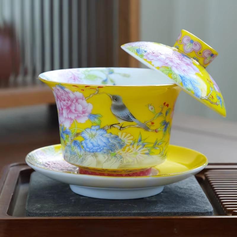 

150ml Enamel Covered Bowl Hoverable Women s Tea Bowl Ceramic Covered Non Hot Tea Cup Large Capacity Kung Fu Tea Set 11x9cm 150ml
