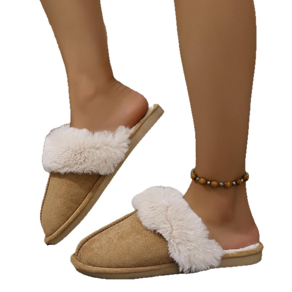 Autumn and Winter Fluffy Slippers Keep Warm At Home Comfortable Cotton Mop Fleece Soft Bottom Warm Cotton Slippers