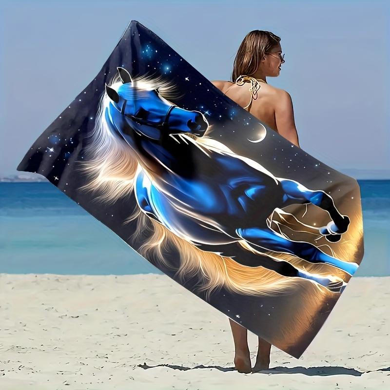 Blue Horse Starry Sky Print Beach Towel Polyester Soft Quick Dry Large Bath Towel Summer Swimming Pool Surfing Blanket
