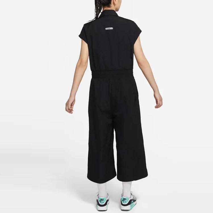 Nike Solid Color Casual Micro Logo Printed Short Sleeve Jumpsuit Women Jumpsuits Black DR5627-010