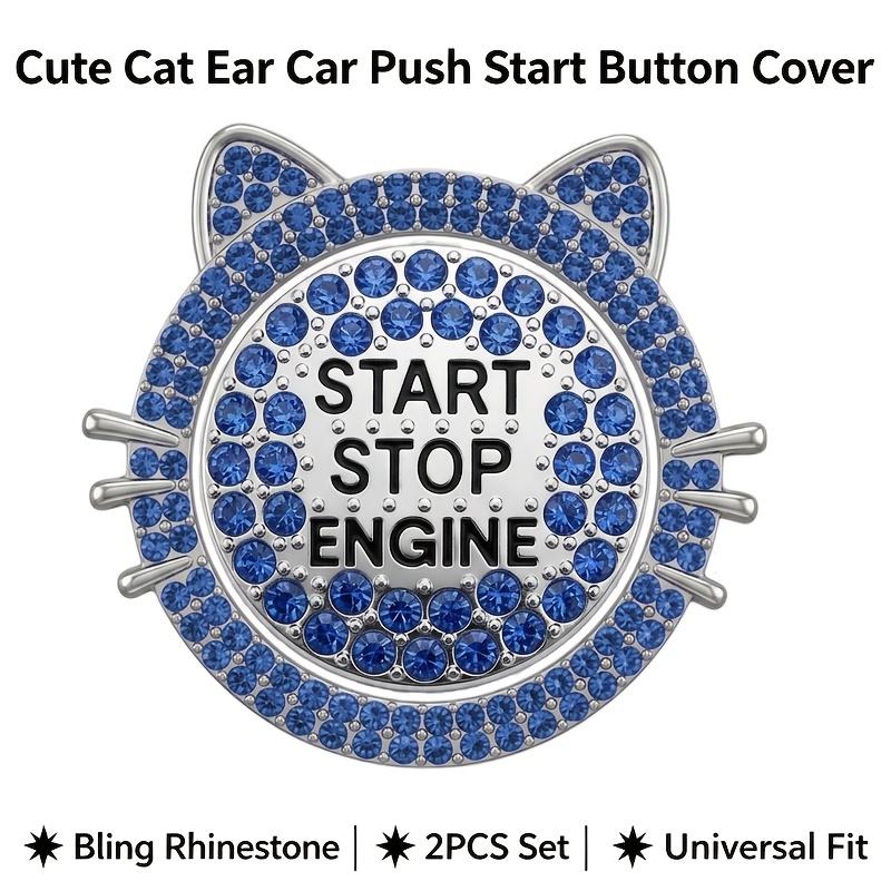 1 Set (Outer Ring + Inner Cover) Cute Cat Ear Car Push Start Button Cover, Bling Rhinestone Ignition Button Protector, Univer