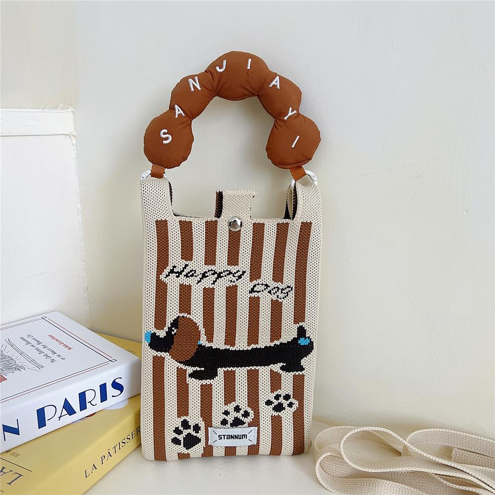 Knitted Mobile Phone Bag For Women In Spring And Autumn Cute Cartoon Versatile One Shoulder Diagonal Cross Bag Travel Coin Purse Small Handbag