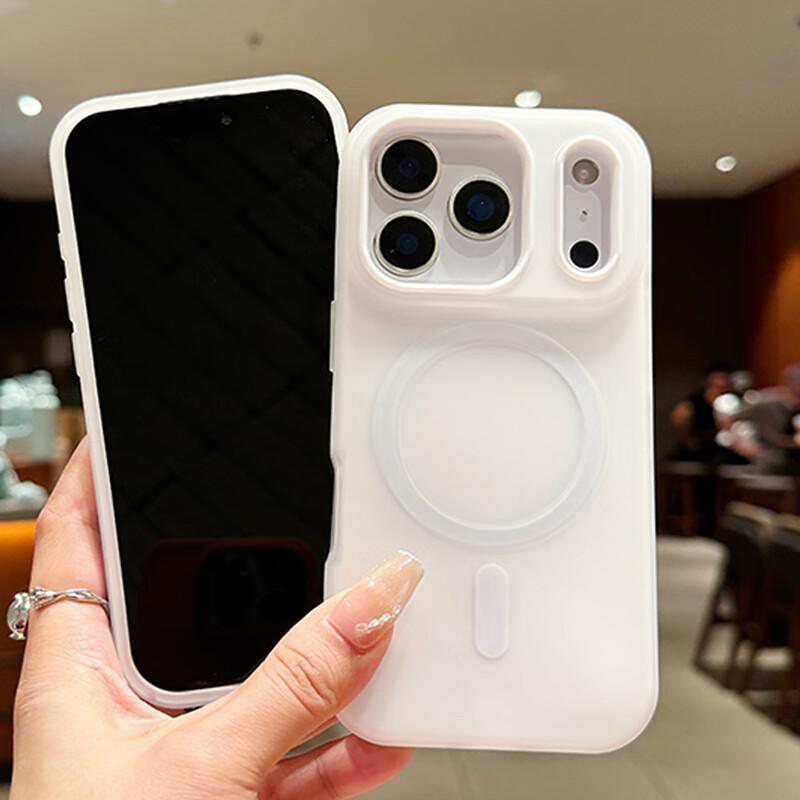 Matte Magnetic iPhone 17 Case, Simple Frosted Skin Feel, Anti-drop for iPhone 17, 2-in-1 Anti-drop Anti-slip Dopamine Jelly White