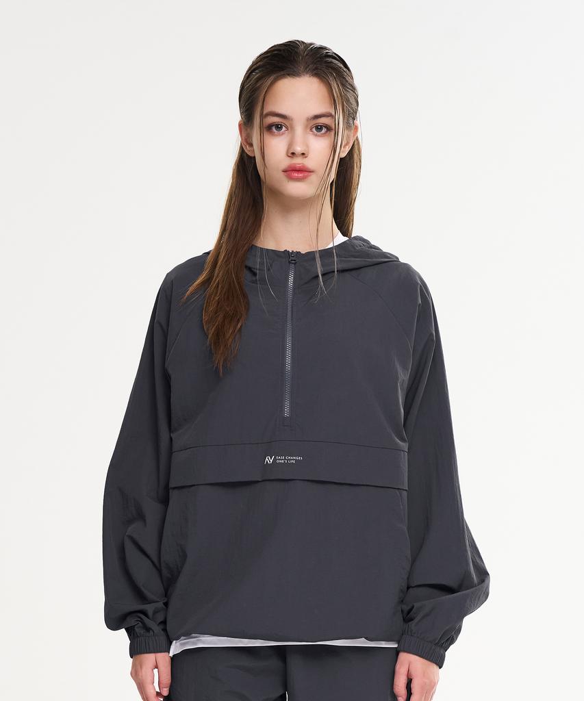 Lazybee Camp Multisport Running Windbreaker Anorak Hooded Zip-Up Jacket Top W Charcoal