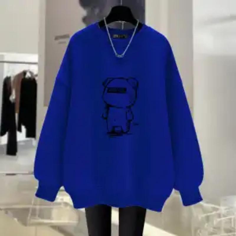 Women Spring and Autumn New O-Neck Pullover Fashion Printing Sweatshirts Casual Loose Versatile Long Sleeve Medium Length Tops