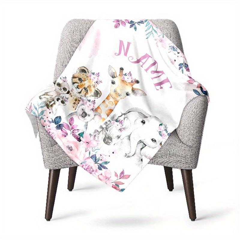 Pink Animals Customize Your Name Blanket Used For Chair Office Sofa Bed Camping Soft And Warm Giving Friends And Relatives Birthday Graduation Gift