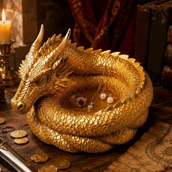 3D-gedrucktes Drachen-Aufbewahrungsfach, Dekorative Schlüsselablage mit Gothic-Fantasy-Design für Ringe, Schlüssel, Münzen, Schmuck, Schreibtisch-Organizer-Tablett für Homeoffice