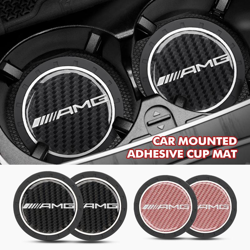 XDFMN1 Hot 2026 New For Benz Carbon Fiber Car Water Cup Non-slip Pad Accessories For Mercedes Benz AMG A B C E S G Class A180 CLK CLA G