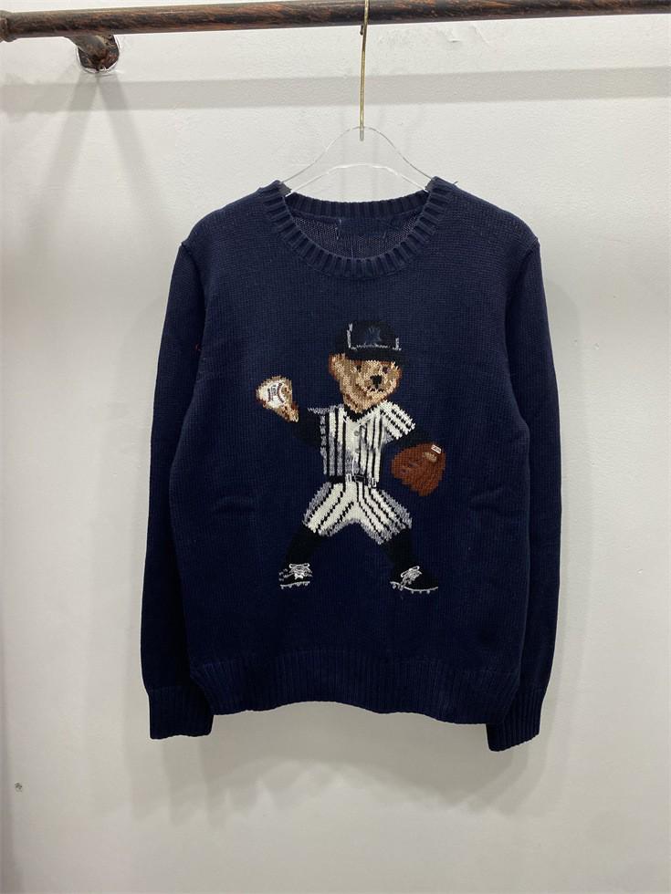 Damen Jacquard Wollmischpullover mit gesticktem Cartoon-Bär-Design