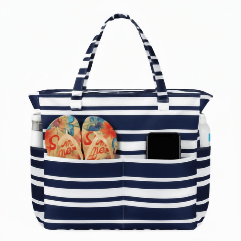 

Multiple Pockets Beach Tote Bag Large Capacity Foldable Travel Handbag Zipper Sandproof Shoulder Bag