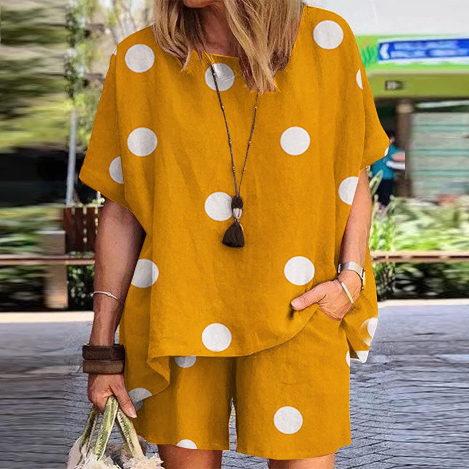 

Женская летняя повседневная пляжная футболка из двух предметов с короткими рукавами и круглым вырезом, топ и шорты, комплект спортивной одежды XXL жёлтый