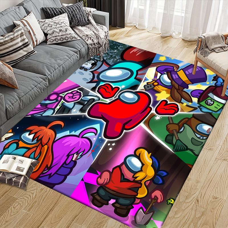 Among Us Flannel Pattern Square Carpet,Area Rug,Carpet Rug for Living Room Bedroom Sofa Playroom Decor,Non-slip Floor Mat