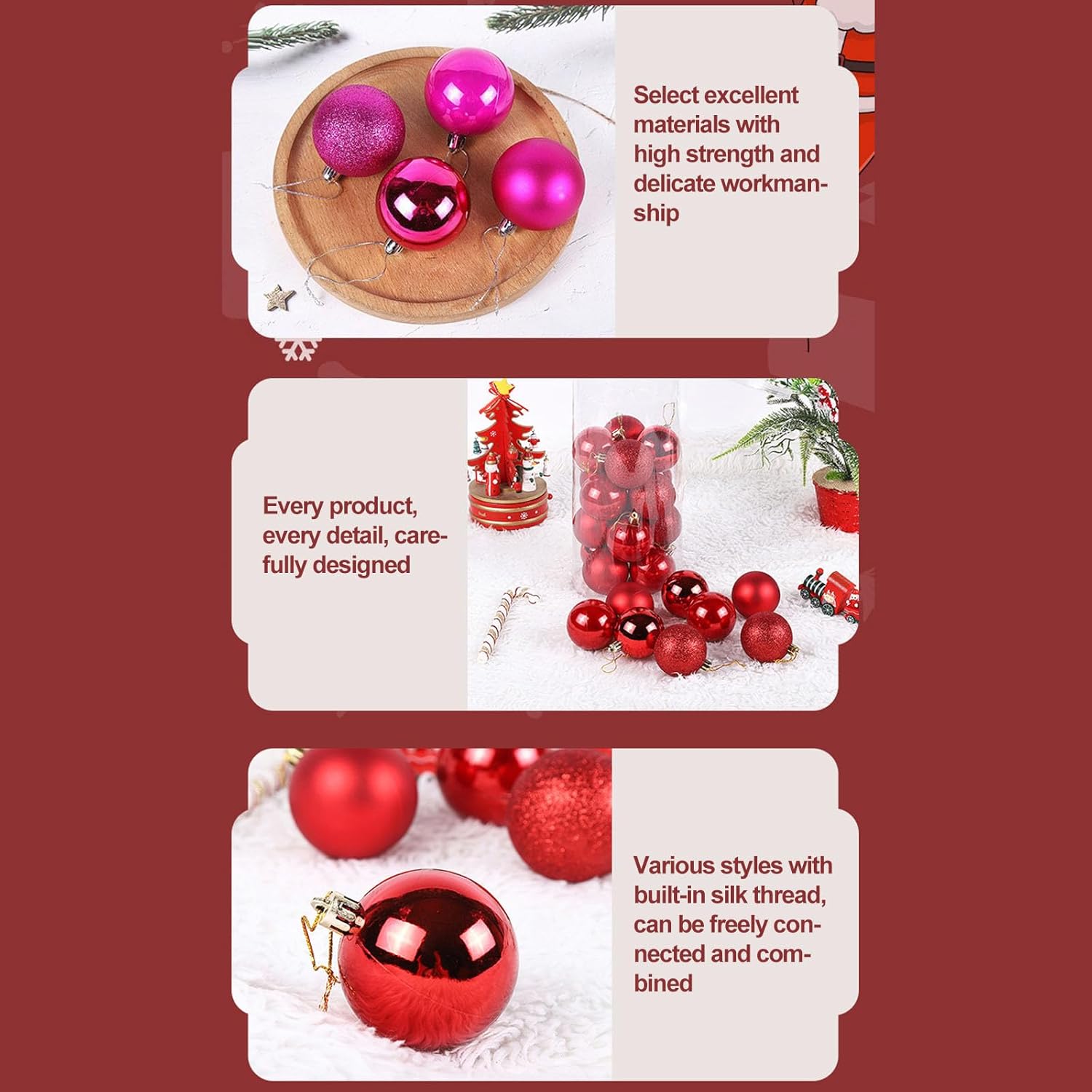 24Pcs Christmas Balls Ornaments for Xmas Christmas Tree, Christmas Shatterproof Ball Ornaments, Christmas Hanging Balls for Holiday Wedding Party