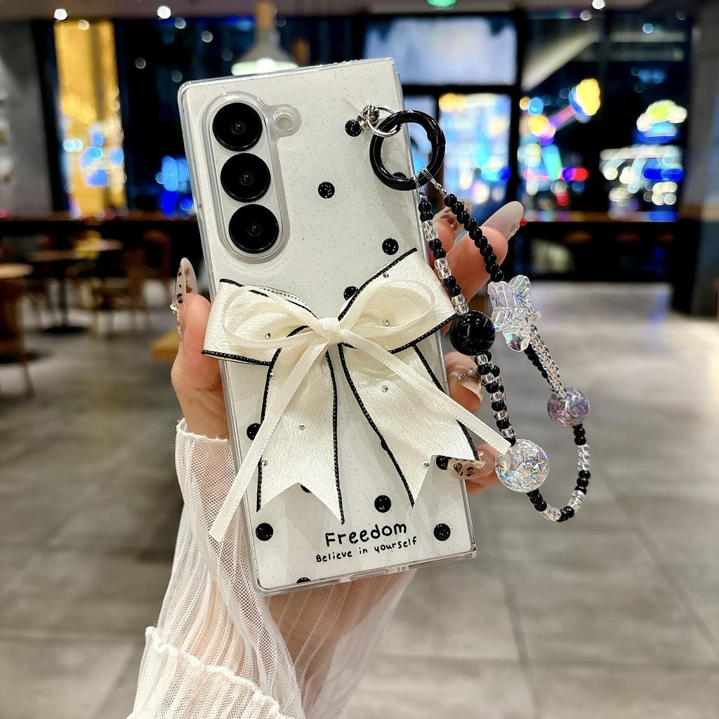 Applicable to Samsung zfold7 bow anti-drop mobile phone case zfold6 glitter polka dot zfold5 bracket protective case