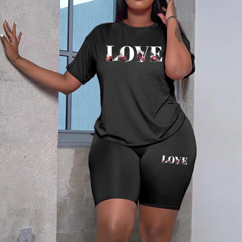 Tuta da Donna Casual Stampa T-shirt Pantaloncini Set 2 Pezzi Outdoor Palestra Sport Jogging Abbigliamento Estivo Comodo Streetwear