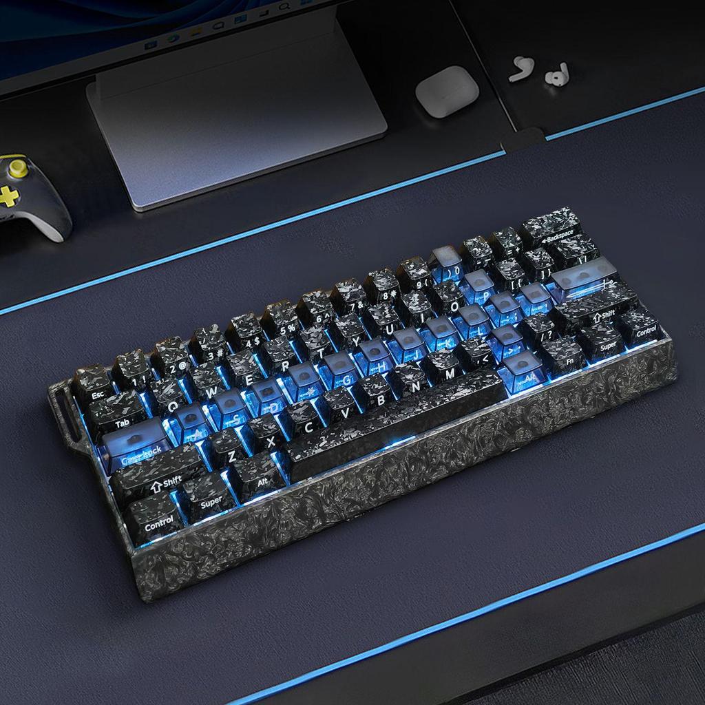 Touches Clavier Personnalisées Wooting60HE Night Demon Transparentes avec Texture Fibre de Carbone Gravée sur le Côté