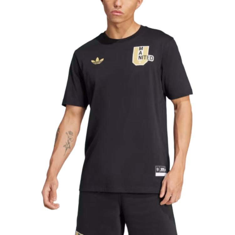 adidas Originals Manchester VRCT Tee FW24 United Cotton Fashion Comfortable Sports Crew Neck Short Sleeve T-Shirt Men Tops Black JL6115
