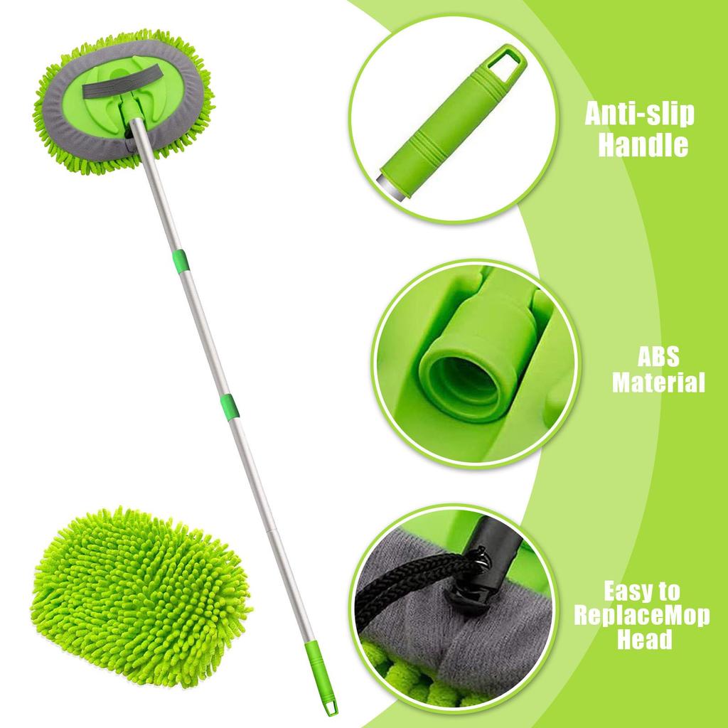 Car Wash Brush With Long Handle Chenille Microfiber Car Wash Mop Car Washing Brush Cleaning Kit Car Wheel Tire Brush Microfiber Towels Cleaning Cloth