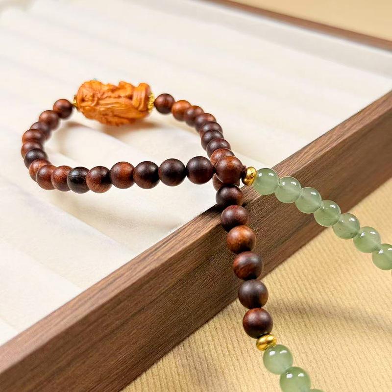 Agarwood & Aventurine Double-Loop Bracelet with Zhakiramu Beads