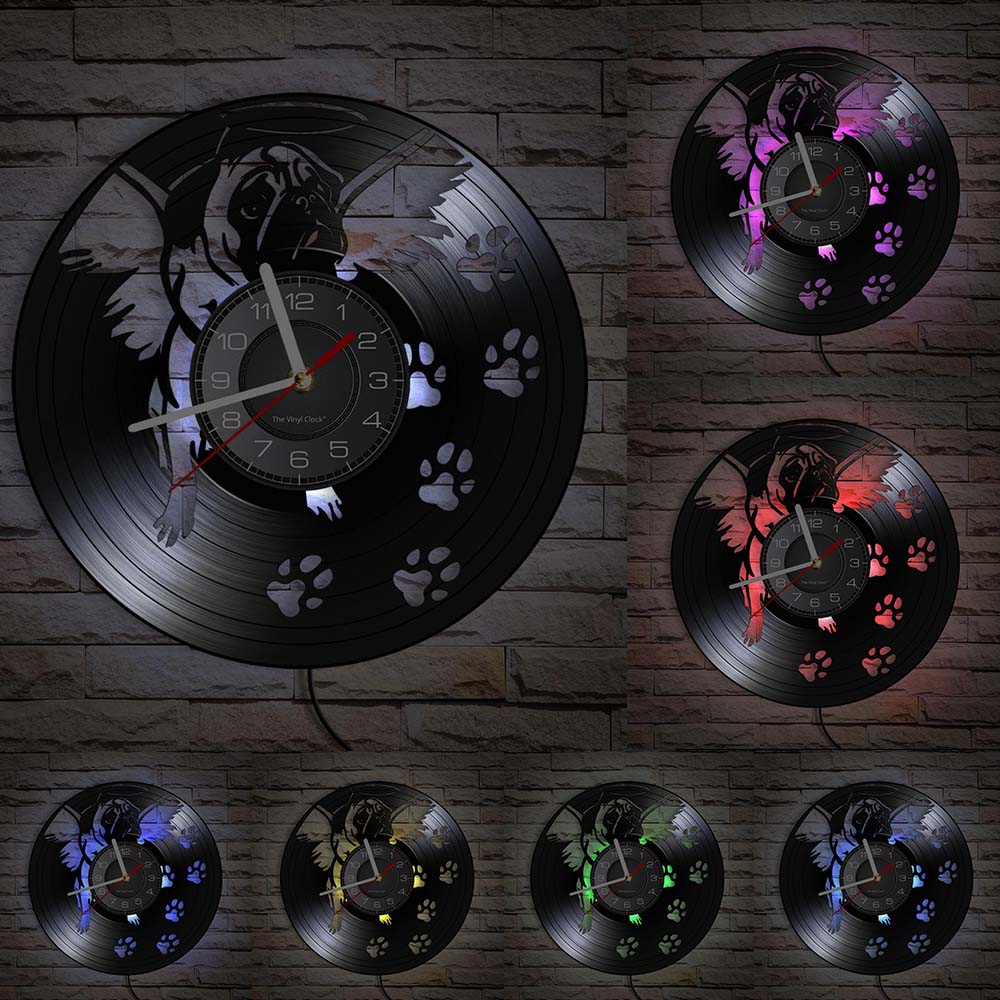 English Bulldog Wall Clock British Dog Breeds Vinyl Record Wall Clock Love My Bulldog Puppy Pug Pet Shop Wall Decor Clock Gift
