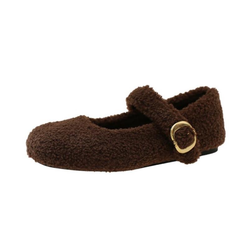 Fashion Fashion Round Toe Ballet Flats Boots for Woman Keep Warm Plush Loafers Ladies Brand Design Fluffy Mary Jane Shoes Botas Mujer
