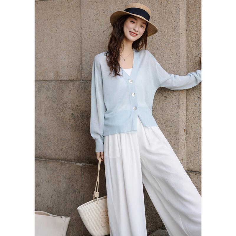 Women's V-Neck Lyocell Blend Hollow-Out Cardigan