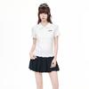 Korean White Polo Collar Letter Embroidered Short-sleeved T-shirt Summer Fungus Edge Unique Design Top Women