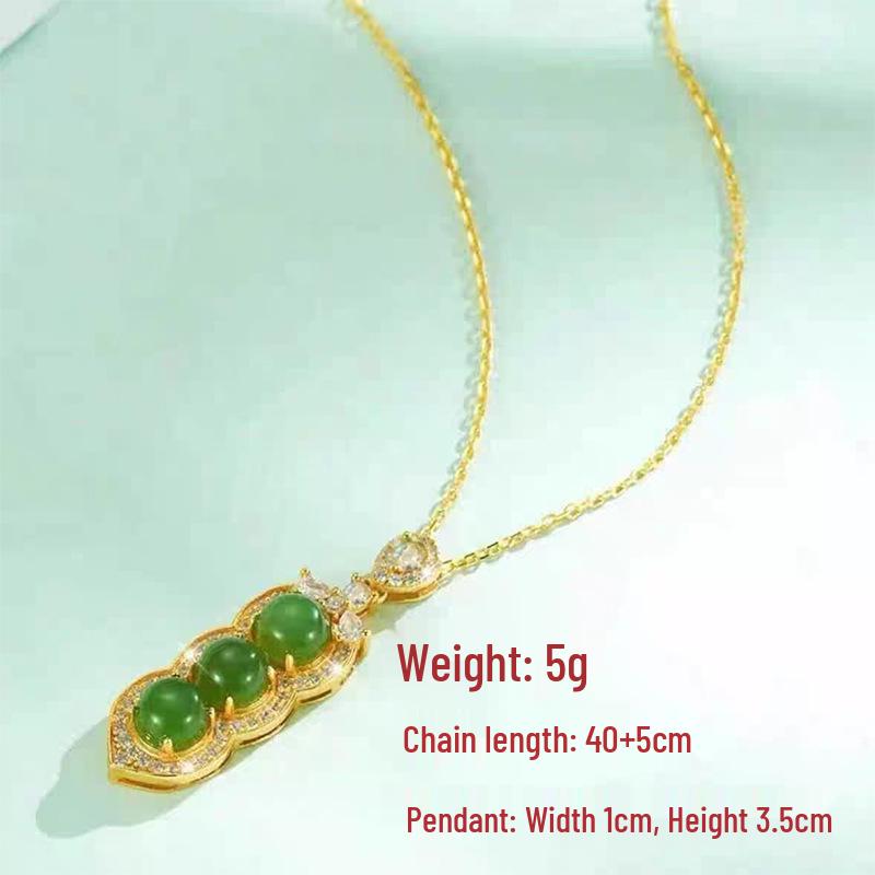 Copper-Plated 18K Inlaid Imitation Jade Bean Necklace - Four Seasons, High-End Niche Design for Women