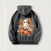 Ladies Spring Autumn Casual Hooded Long Sleeve Big Pocket Halloween Ghost Pumpkin Flower Printed Pullover Hoodies Sweatshirt Top