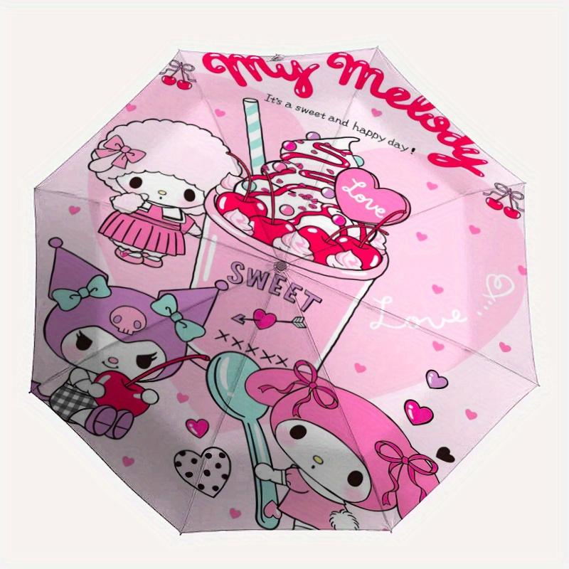 Love Sweet My Melody Automatic Open/CloseUmbrella-CuteUmbrella with Cute Design, Portable 3-Fold Compact Umbrella for Men & Women, Valentine's Day Mot