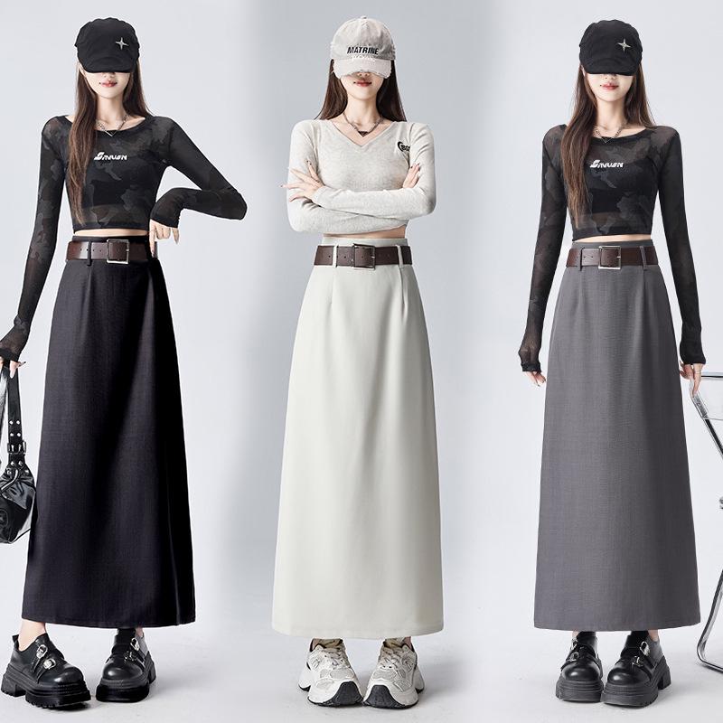 2026 Spring Women's Drapey Slimming High Waist A-Line Skirt with Belt