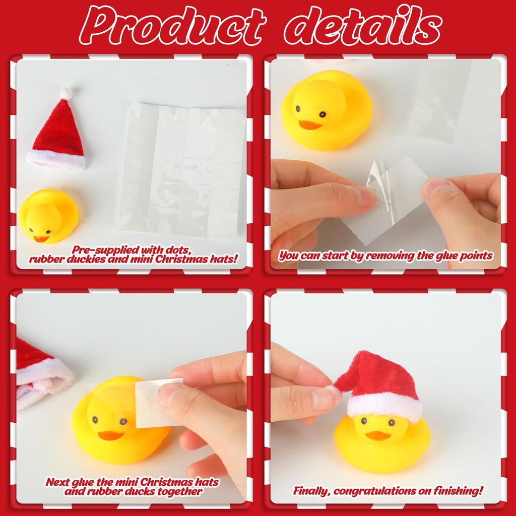 Rubber Ducks with Christmas Hats - Small, Yellow, Floating, Squeaky Bathtub Toys for Girls Boys Shower, Holiday, Xmas