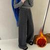 Harajuku Contrast Color Striped Women Wide Leg Pant Vintage Grunge Loose Knitted Pant Y2K Casual Lady Straight Trousers
