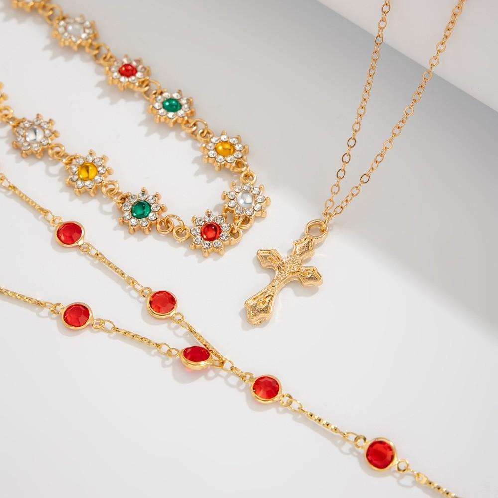 Rhinestone Cross Necklace Set Fashion Stacked Collarbone Chain Metal Stacked Necklace  Accessories