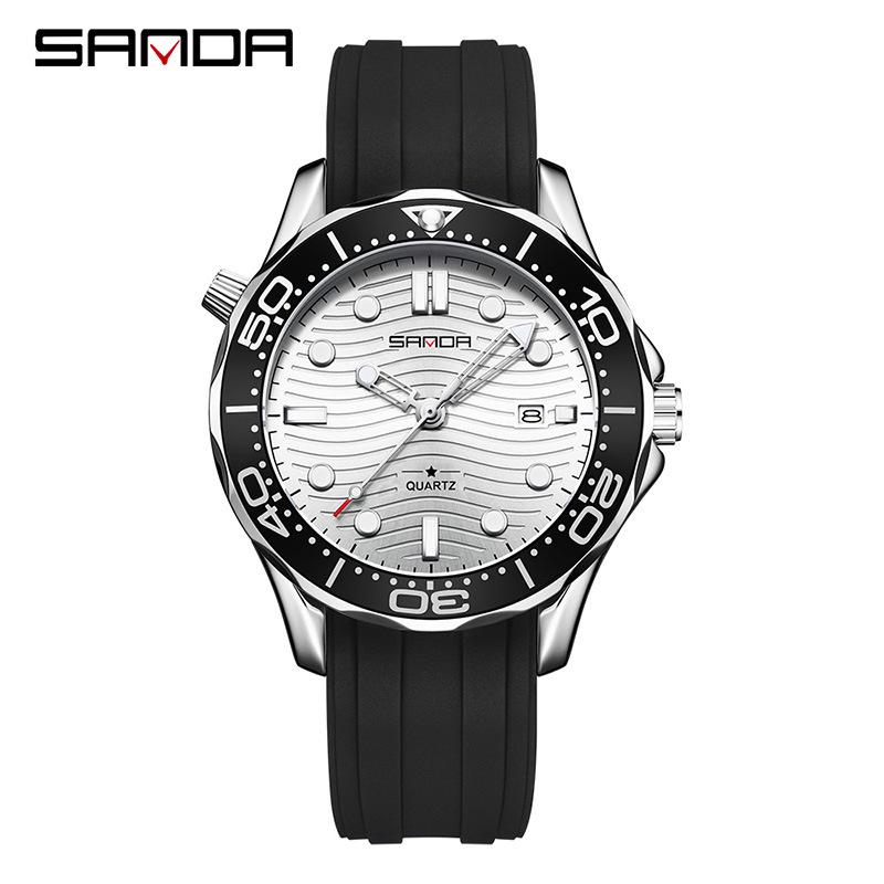 Sanda Men s Waterproof Quartz Watch with Rotating Bezel, Luminous Dial, and Calendar - Hot Sale Business Watch.