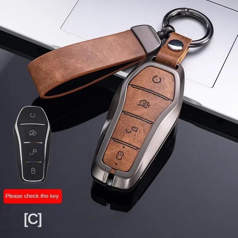 Car Key Protective Case Leather Metal Case Car Remote Smart Key Case for BYD Song Plus Atto 3 Han EV Tang DM Qin Seal Dolphin